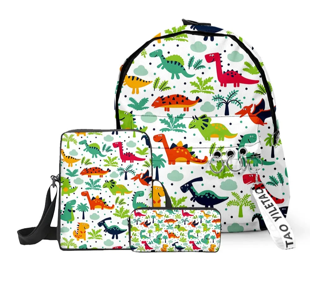 Ensemble sac à dos, trousse et sacoche dinosaures